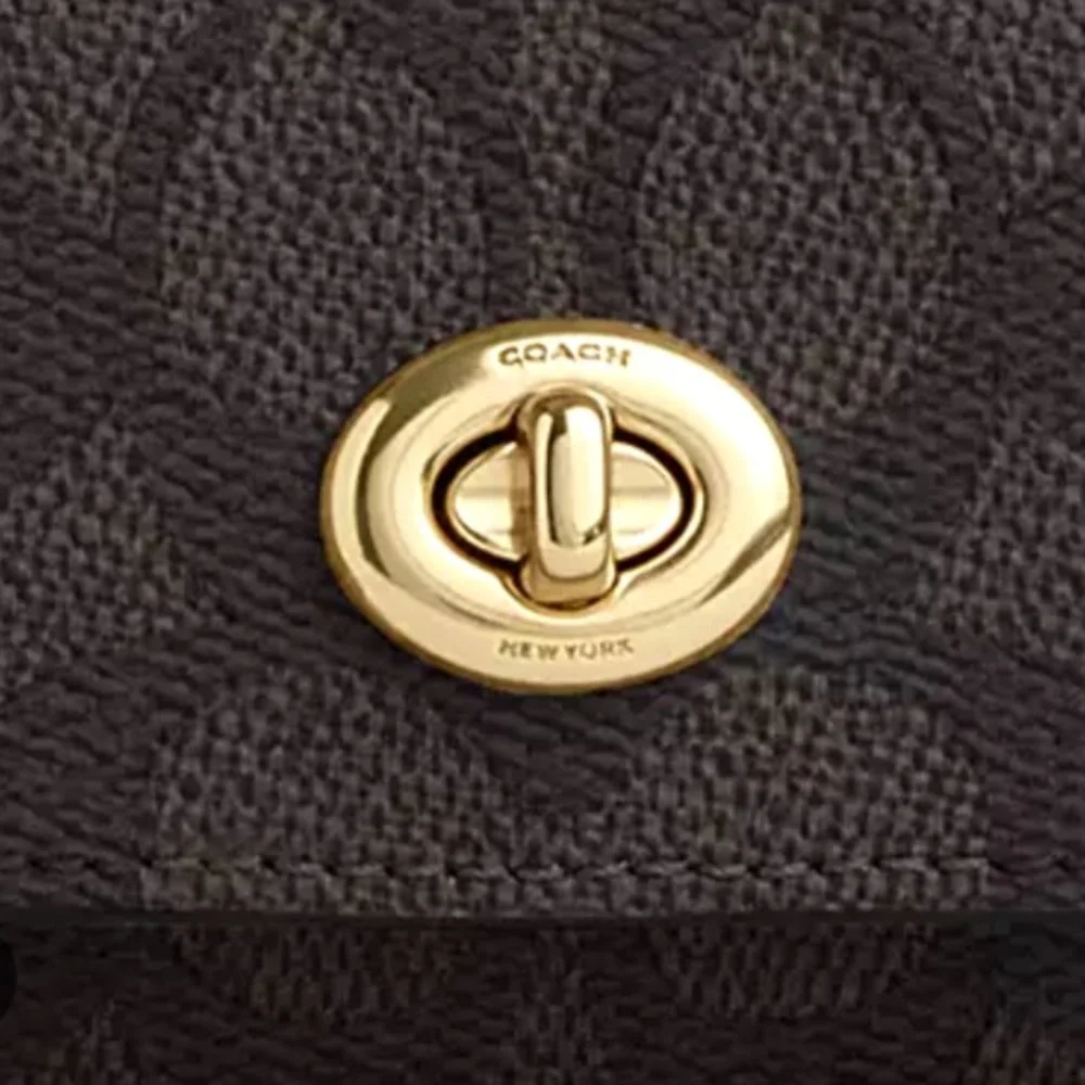 COACH Sunglasses Case #CZ207, Signature Canvas, Gold/Walnut/Black, NWT-Wrapped - Picture 3 of 6
